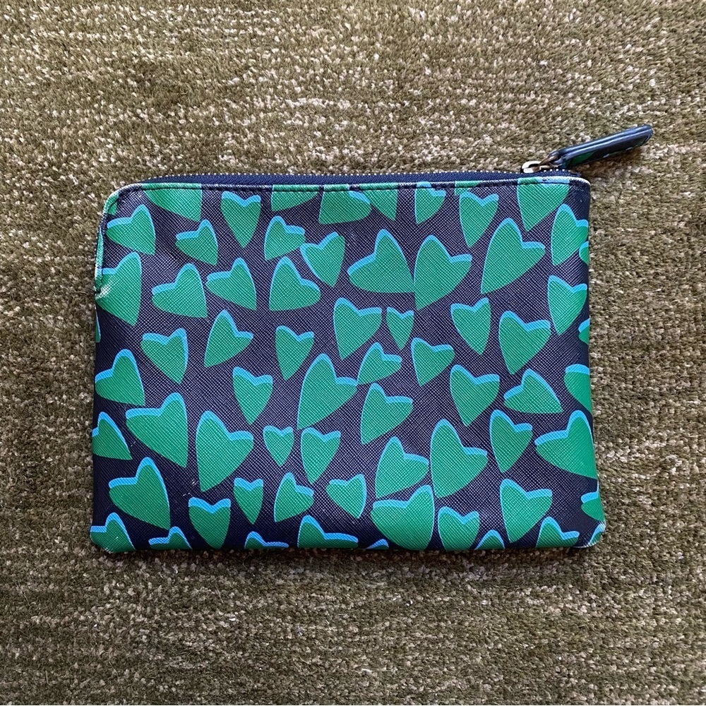 Anthropologie Green and Black Geometric Cosmetic Bag